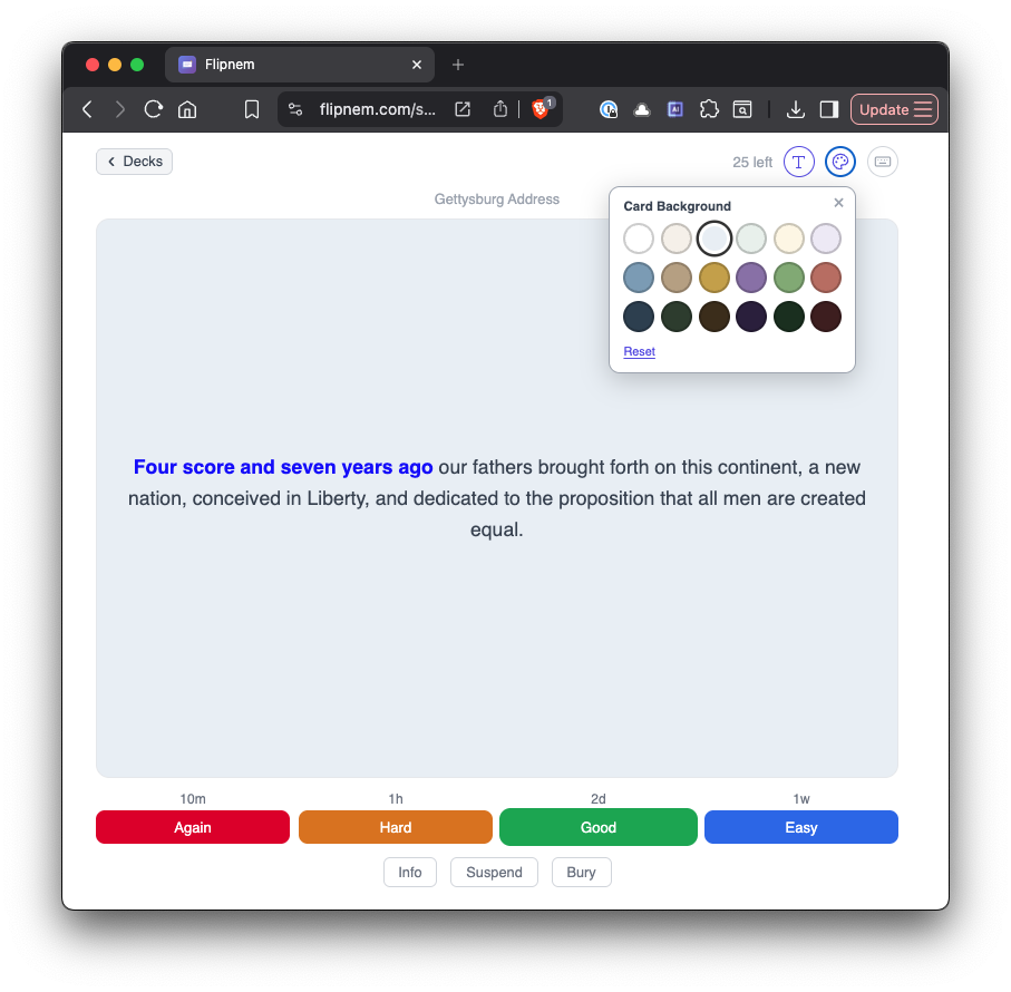 Card background color picker