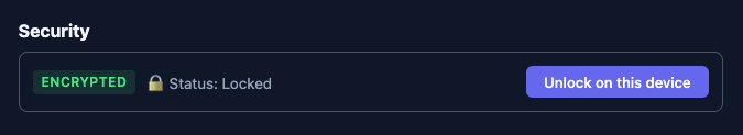 Deck security settings showing Encrypted, Status: Locked, with an Unlock on this device button